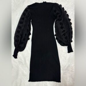 Almost Famous Black Dress with Textured Long Sleeves